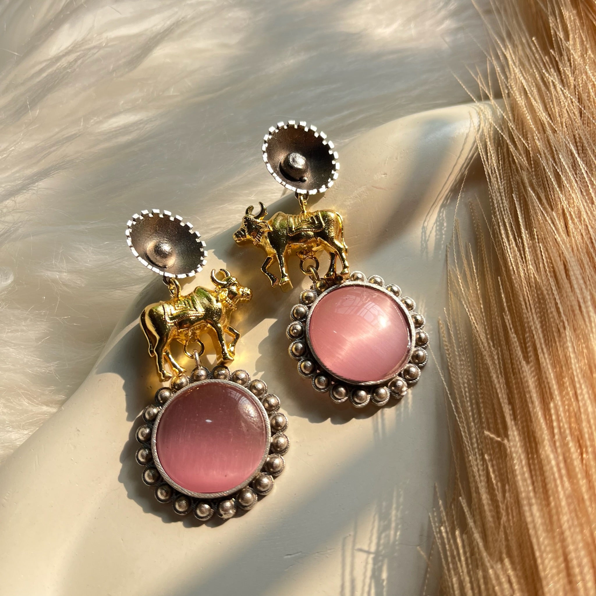 Semi-Precious Nandi Earrings Title (Pink)