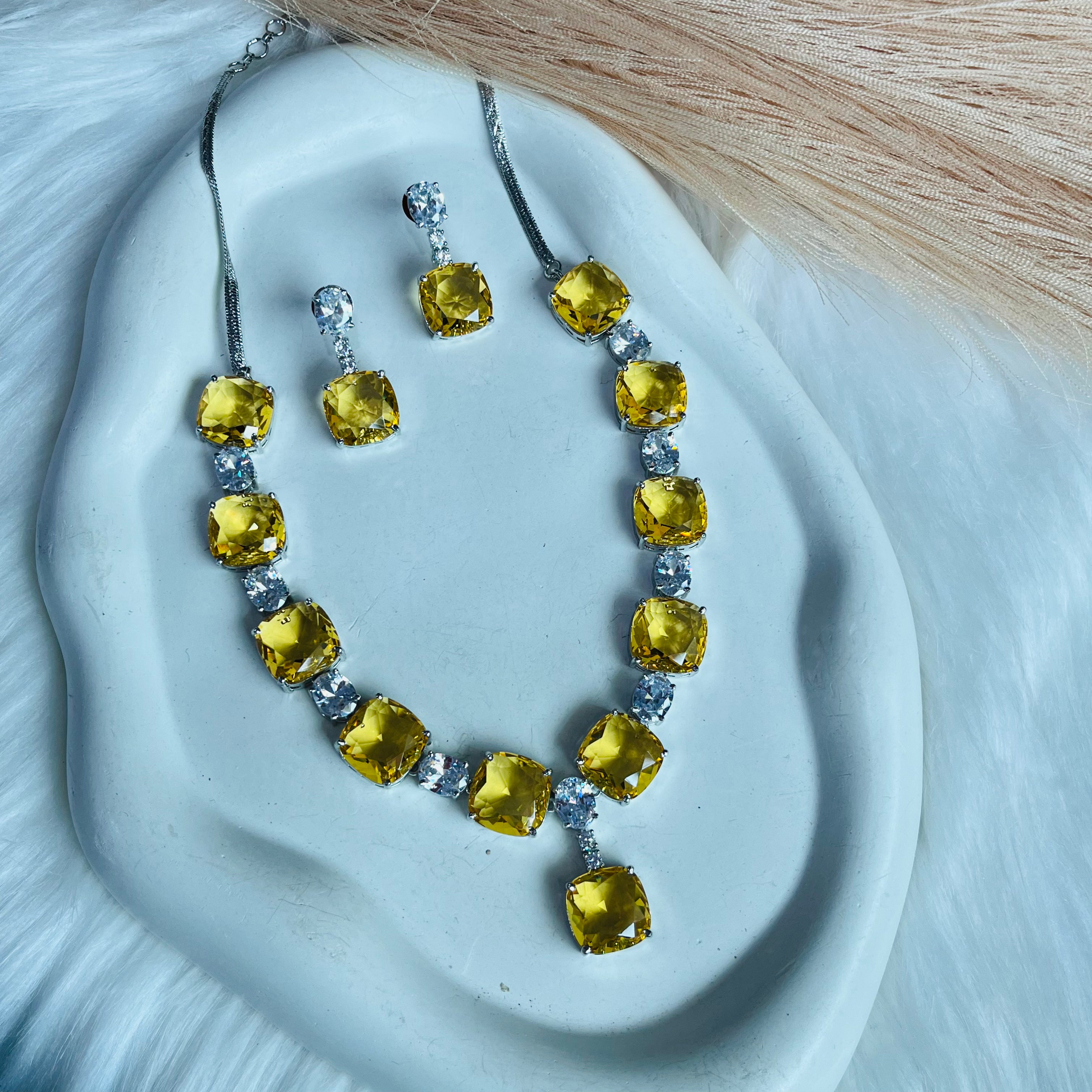 Yellow-Silver Gemstone Necklace